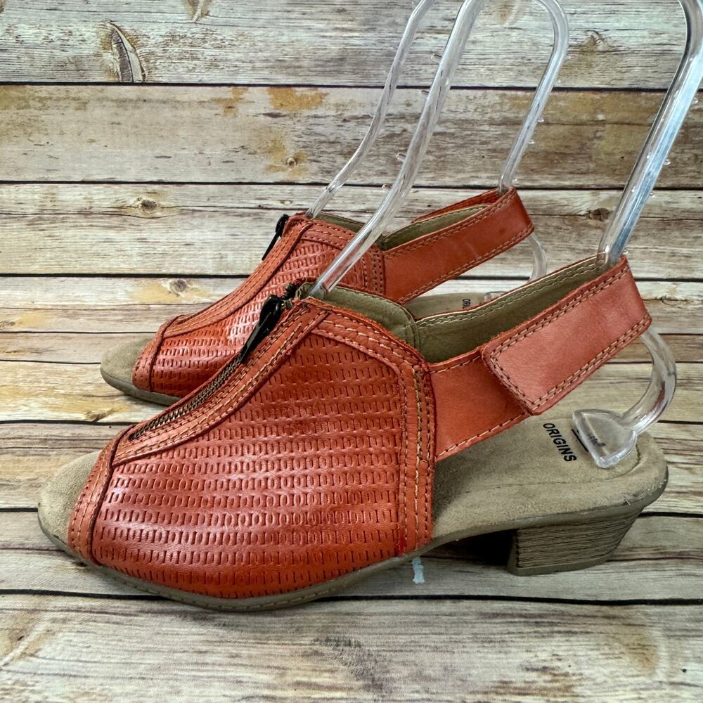 Earth Origins Womens Orange Open Toe Slingback Low Heel Leather Sandals 9.5 - Picture 4 of 14